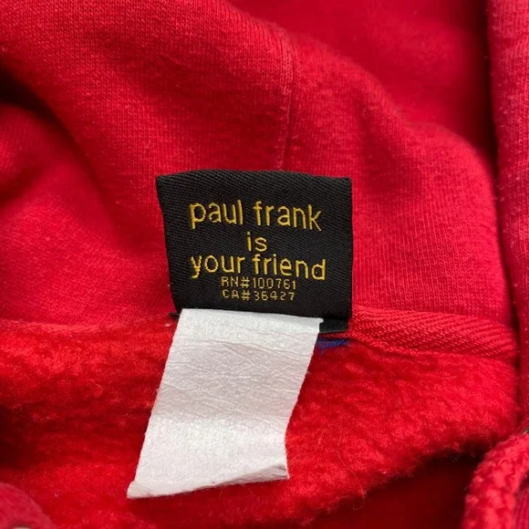 Paul Frank Hoodie Sweatshirt Red Pullover Y2K Vintage Monkey Graphic Print - Picture 12 of 14